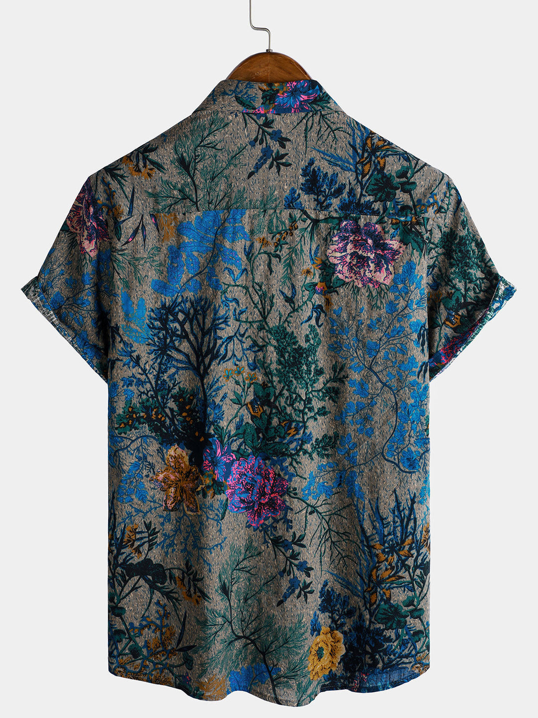 Chemise à manches courtes respirante à motif floral rétro pour homme