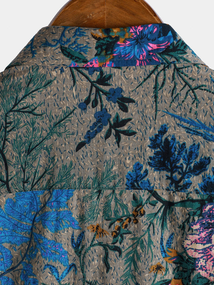 Chemise à manches courtes respirante à motif floral rétro pour homme