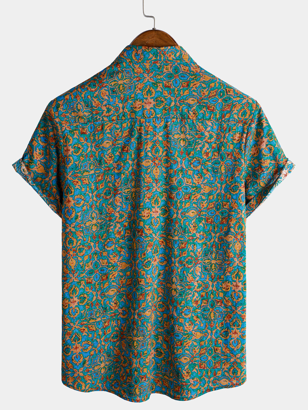 Chemise boutonnée à manches courtes et poches pour homme, style rétro, abstrait