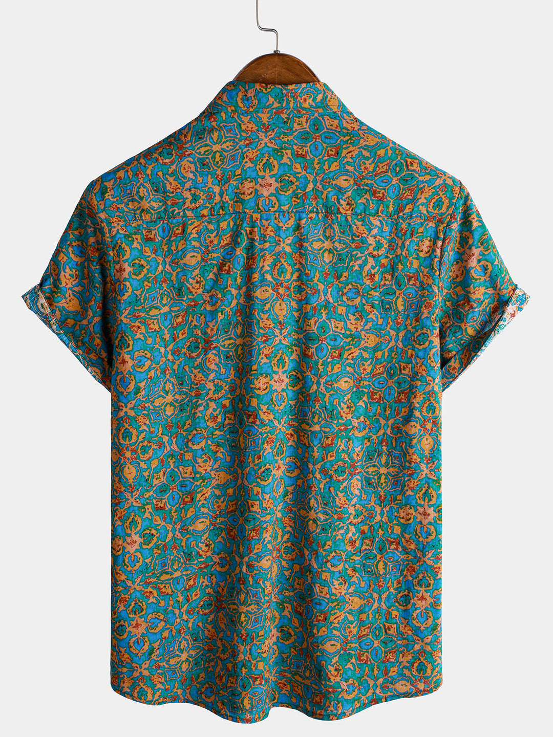 Chemise boutonnée à manches courtes et poches pour homme, style rétro, abstrait