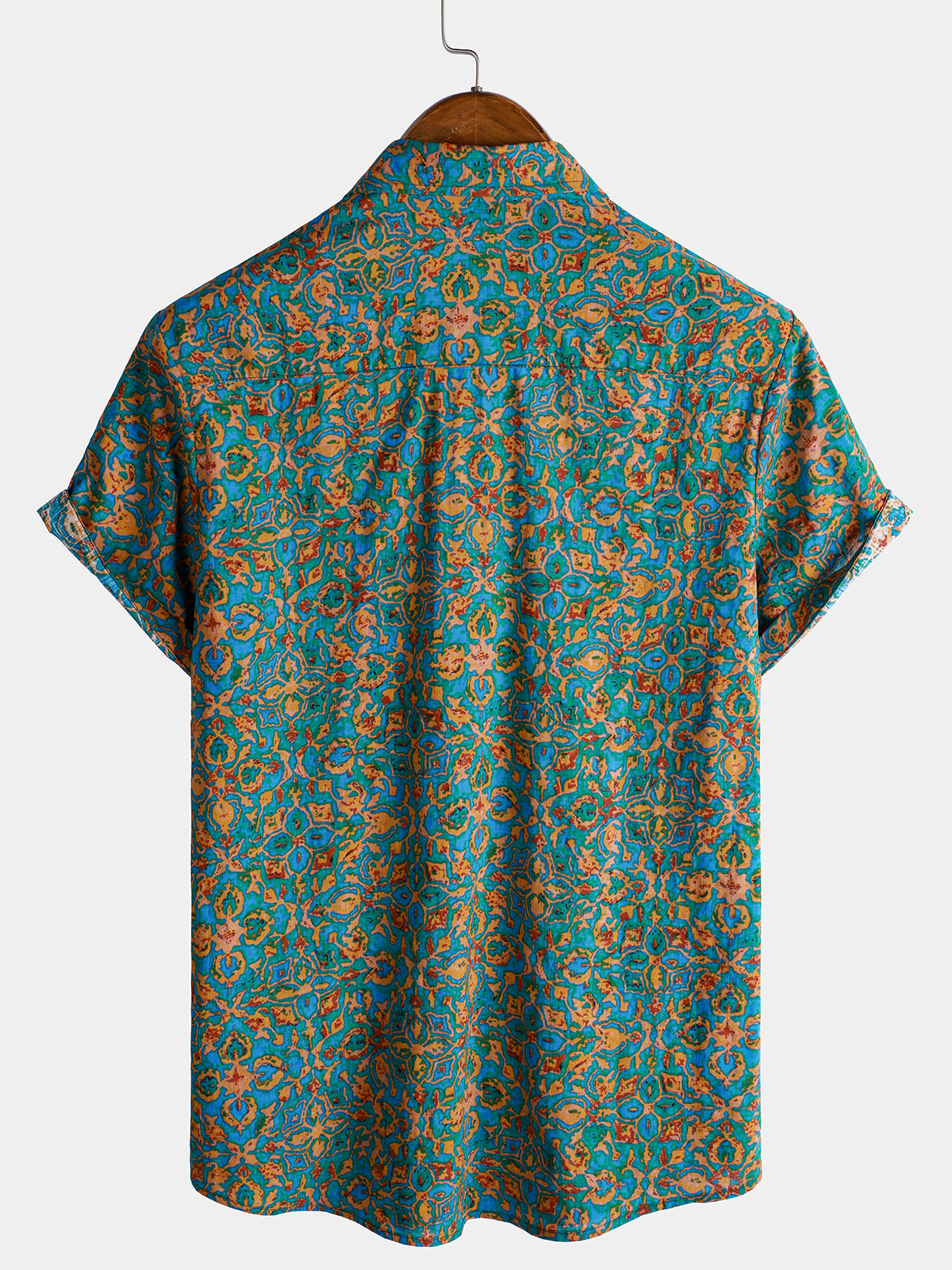 Chemise boutonnée à manches courtes et poches pour homme, style rétro, abstrait