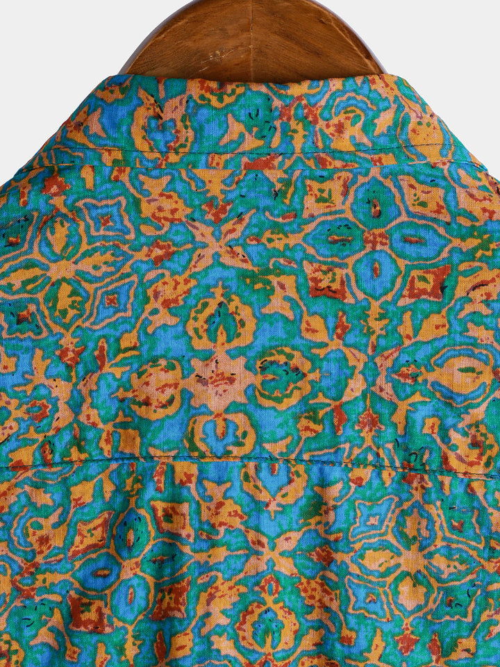 Chemise boutonnée à manches courtes et poches pour homme, style rétro, abstrait