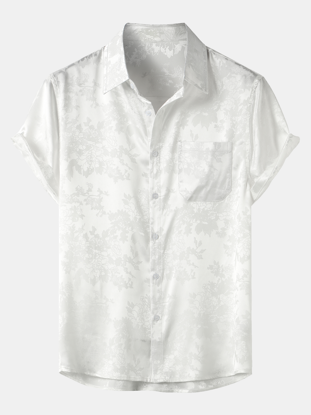 Chemise à manches courtes en satin de soie avec poche jacquard pour hommes