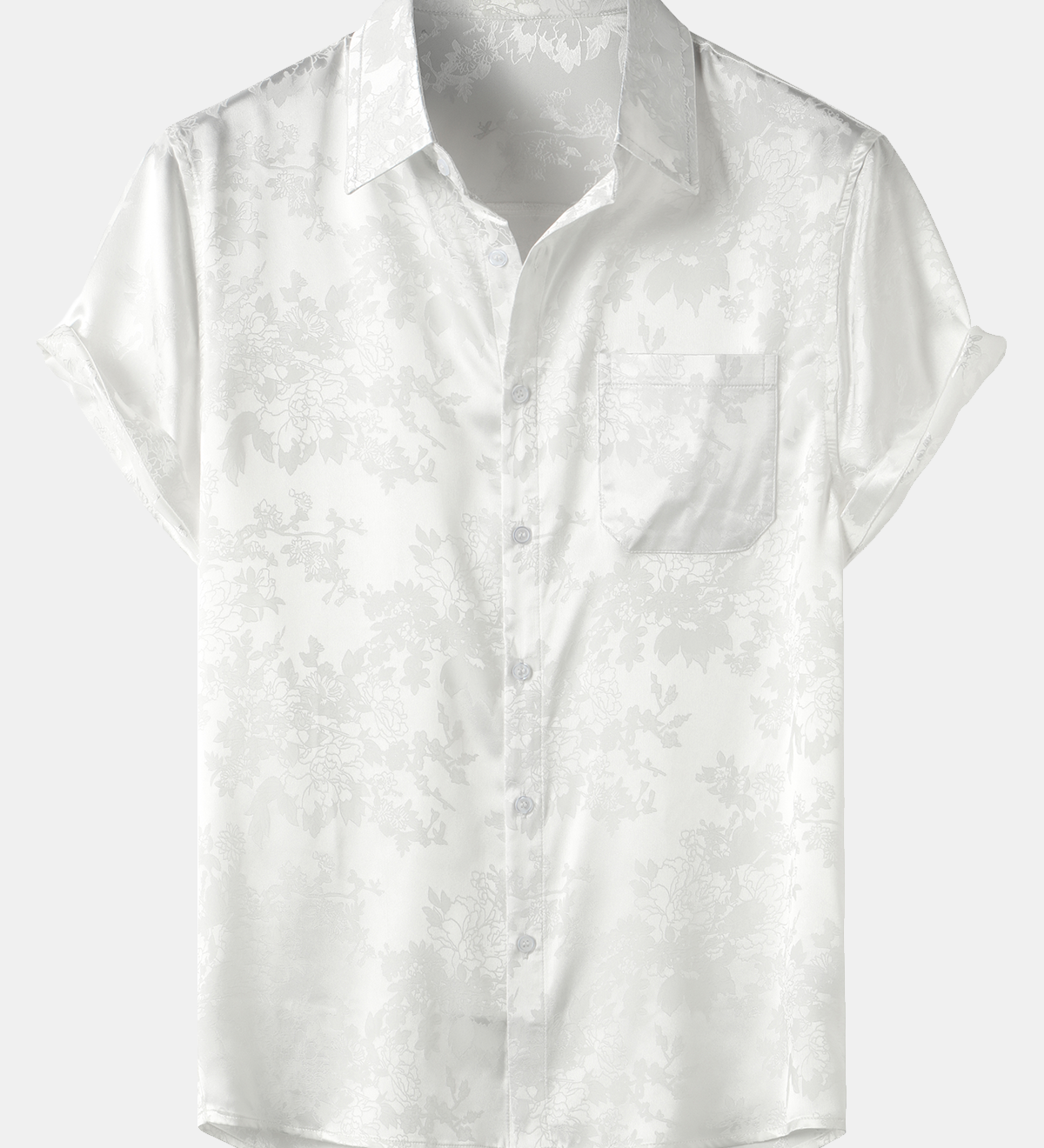 Men's Jacquard Floral Satin Short Sleeve Shirt