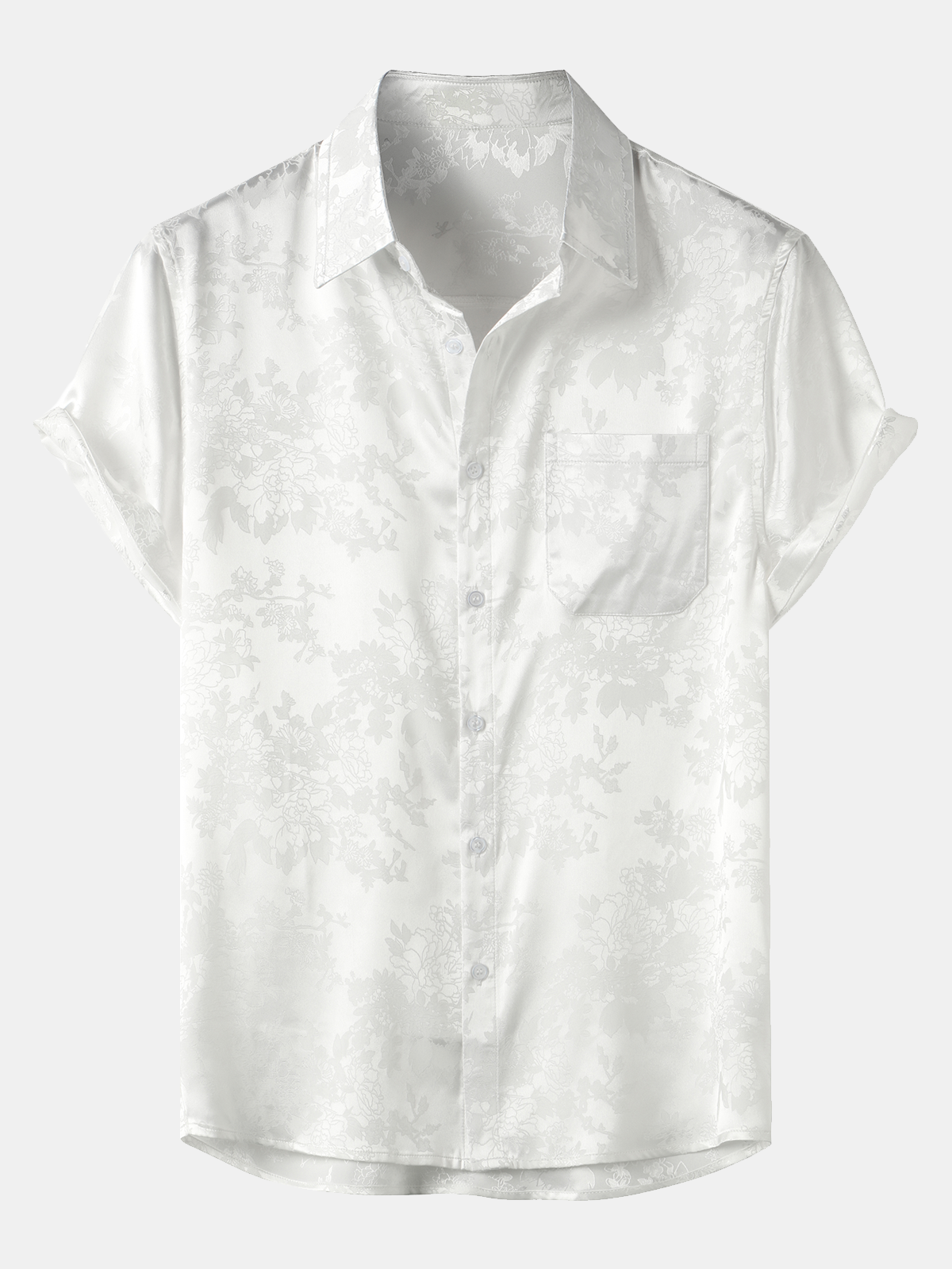 Chemise à Manches Courtes en Satin Floral Jacquard pour Homme