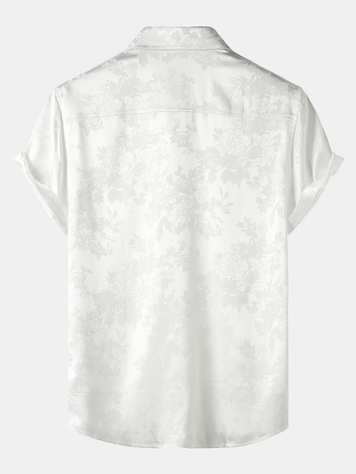 Chemise à manches courtes en satin de soie avec poche jacquard pour hommes