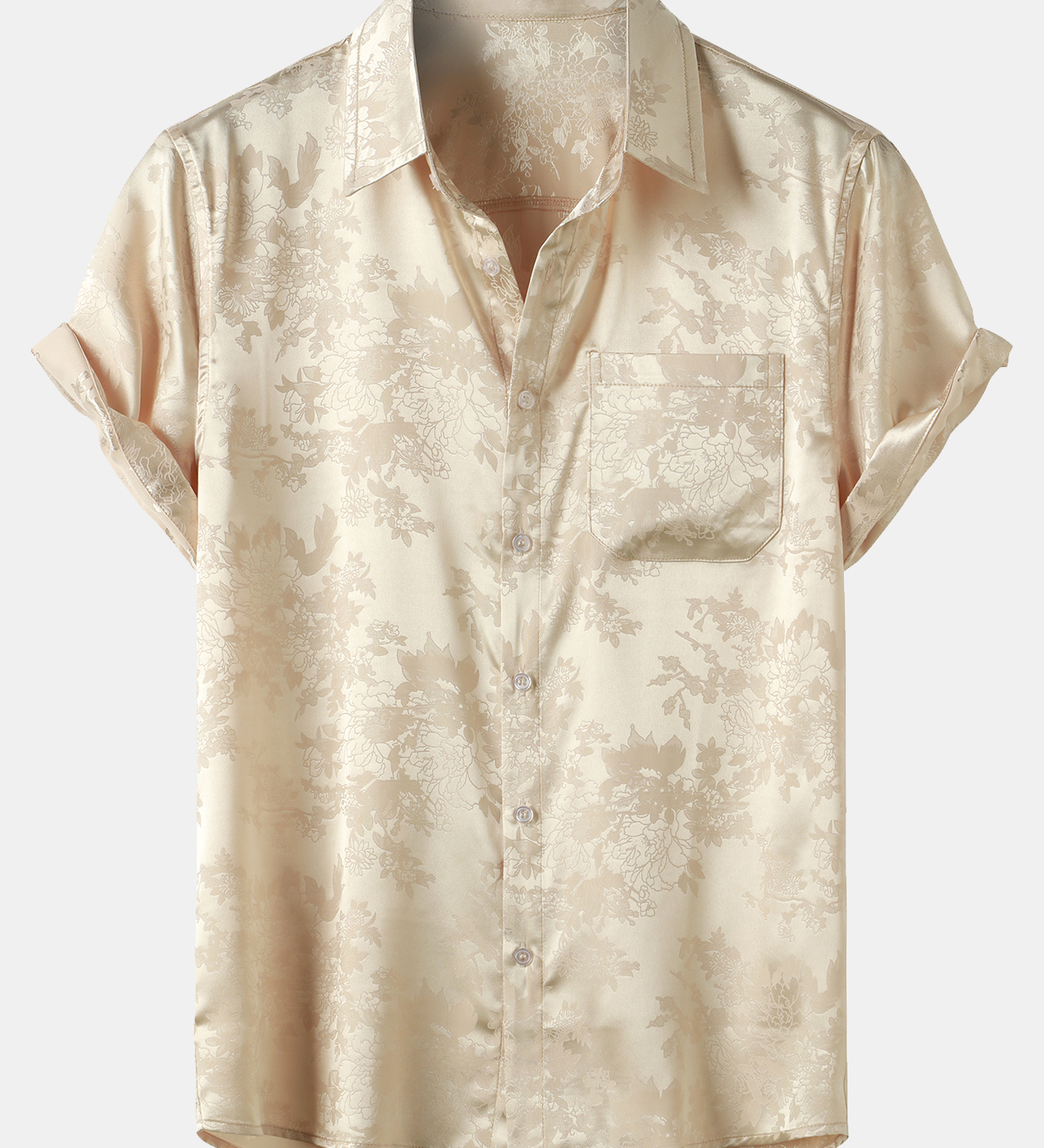 Men's Jacquard Floral Satin Short Sleeve Shirt