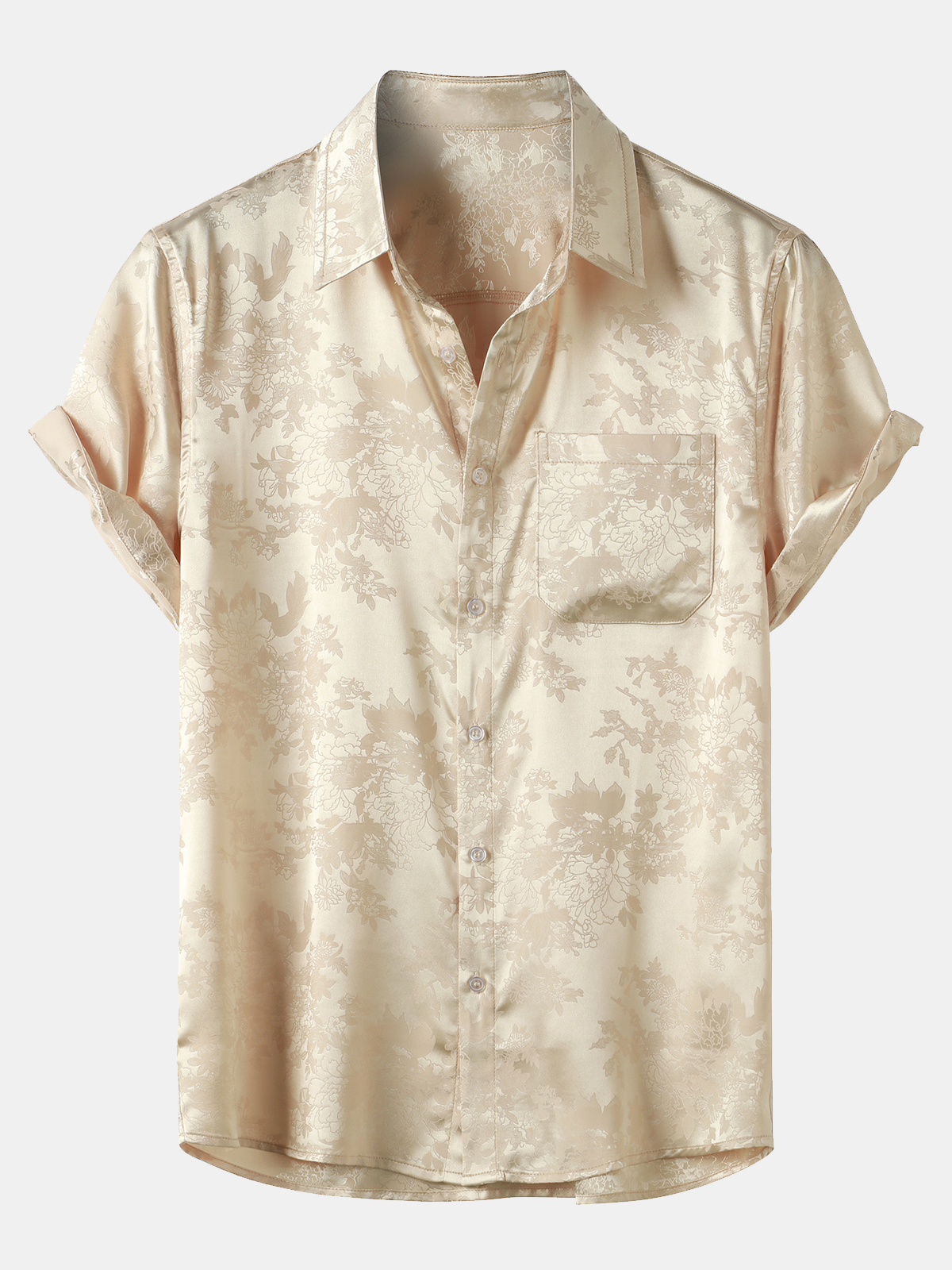 Chemise à Manches Courtes en Satin Floral Jacquard pour Homme