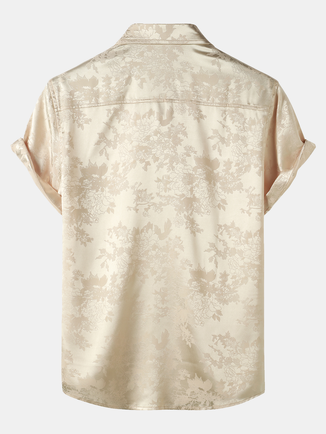 Chemise à manches courtes en satin de soie avec poche jacquard pour hommes