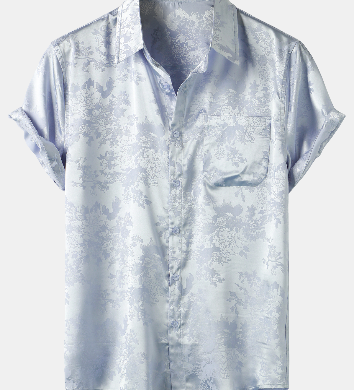 Men's Jacquard Floral Satin Short Sleeve Shirt