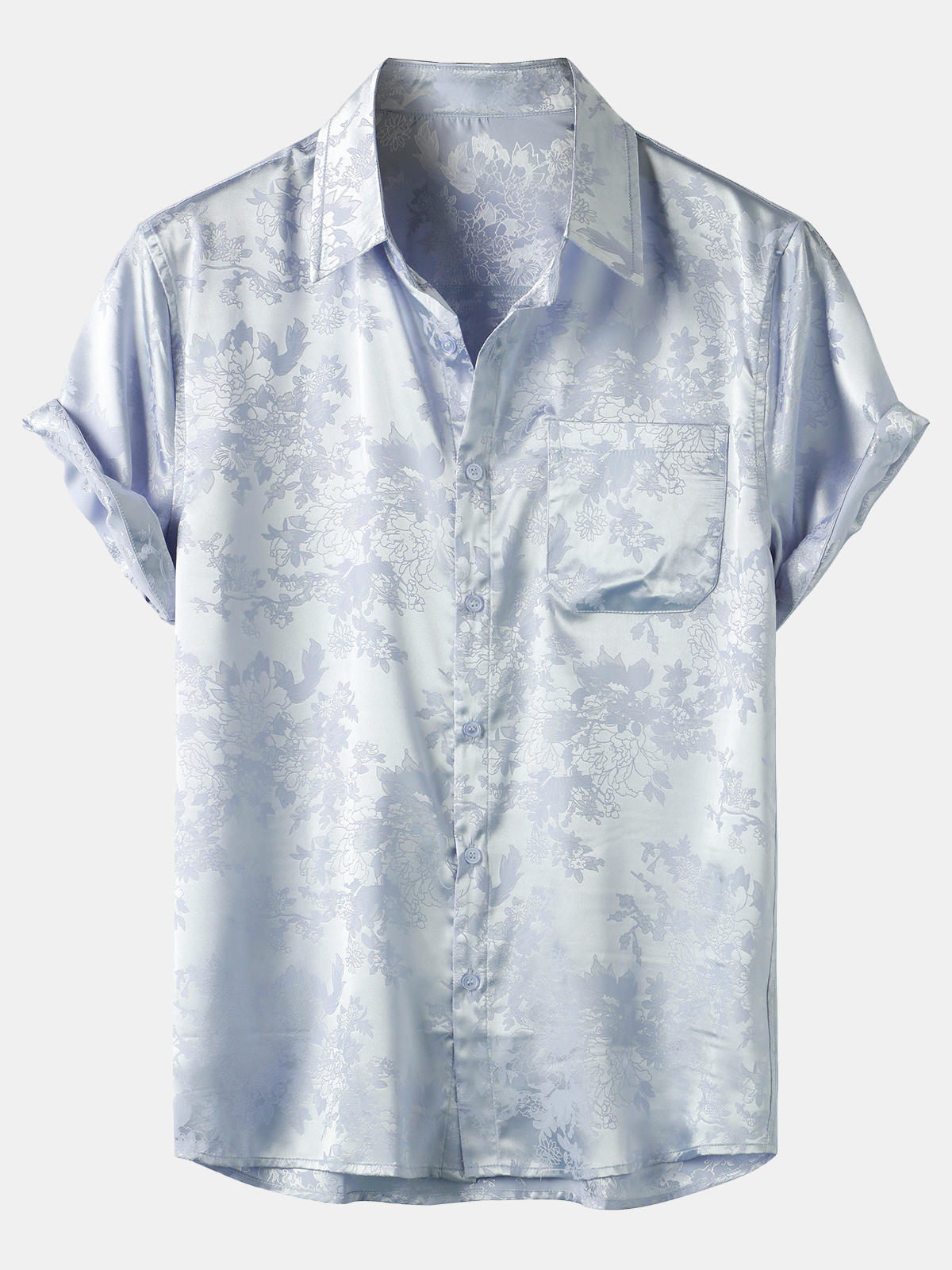 Chemise à Manches Courtes en Satin Floral Jacquard pour Homme
