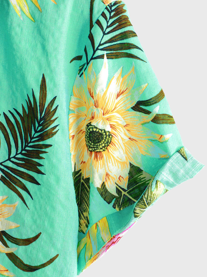 Chemise à manches courtes décontractée à imprimé floral tropical vert clair pour hommes