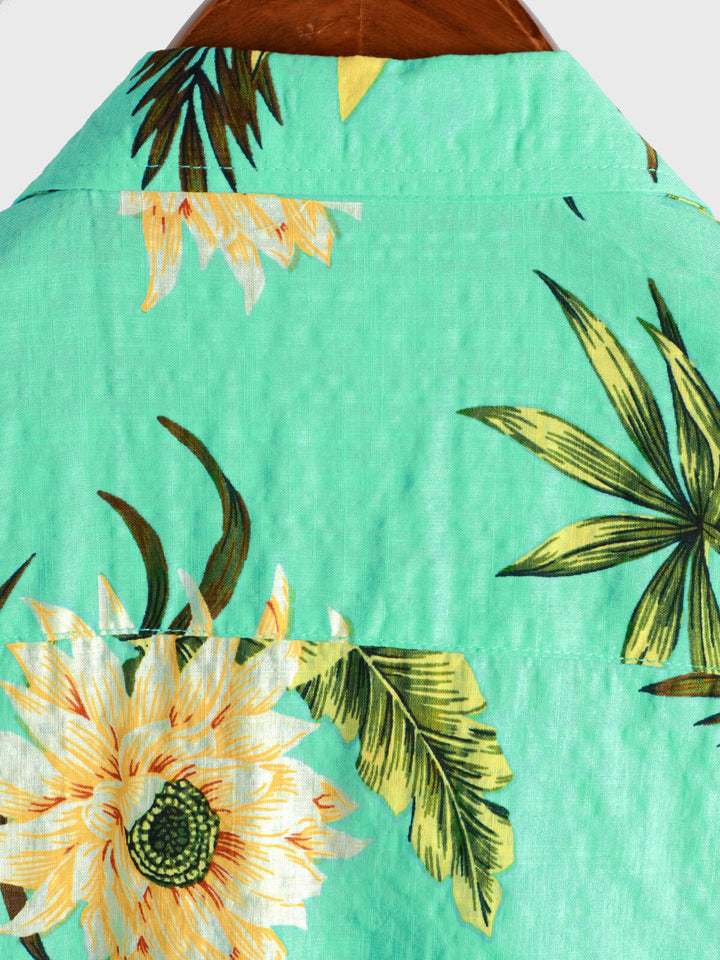 Chemise à manches courtes décontractée à imprimé floral tropical vert clair pour hommes