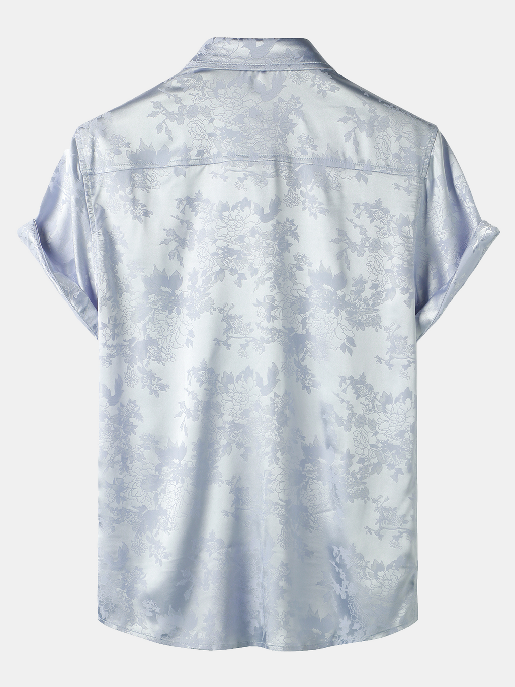 Chemise à manches courtes en satin de soie avec poche jacquard pour hommes