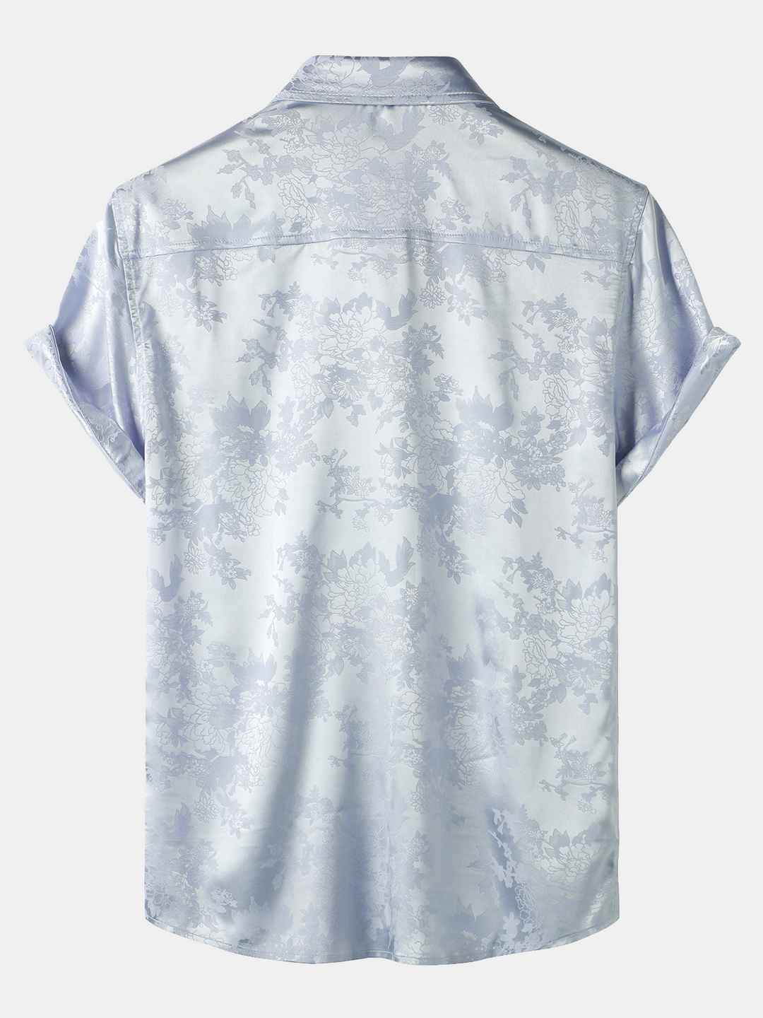 Chemise à manches courtes en satin de soie avec poche jacquard pour hommes