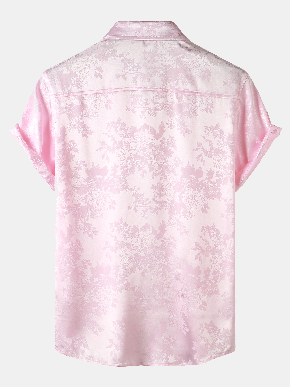 Chemise à Manches Courtes en Satin Floral Jacquard Décontractée pour Homme