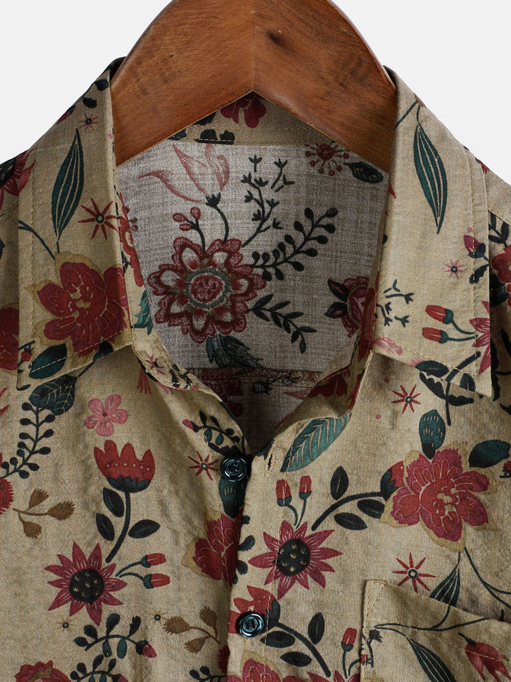 Chemise rétro légère à manches courtes à imprimé floral pour homme