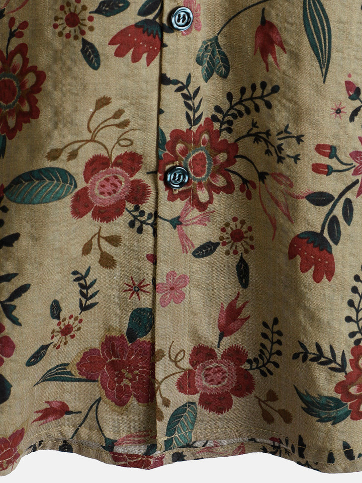 Chemise rétro légère à manches courtes à imprimé floral pour homme