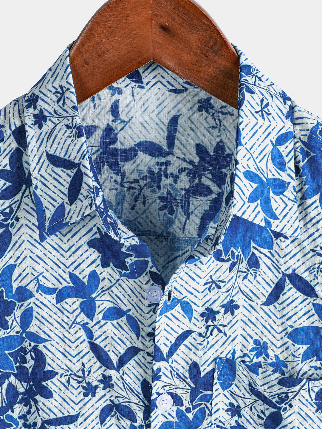 Chemise Homme Hawaïenne Plage Bleue à Imprimé Floral Légère et Respirante avec Poche Poitrine Manches Courtes