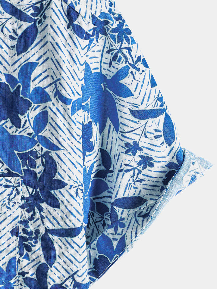 Chemise Homme Hawaïenne Plage Bleue à Imprimé Floral Légère et Respirante avec Poche Poitrine Manches Courtes