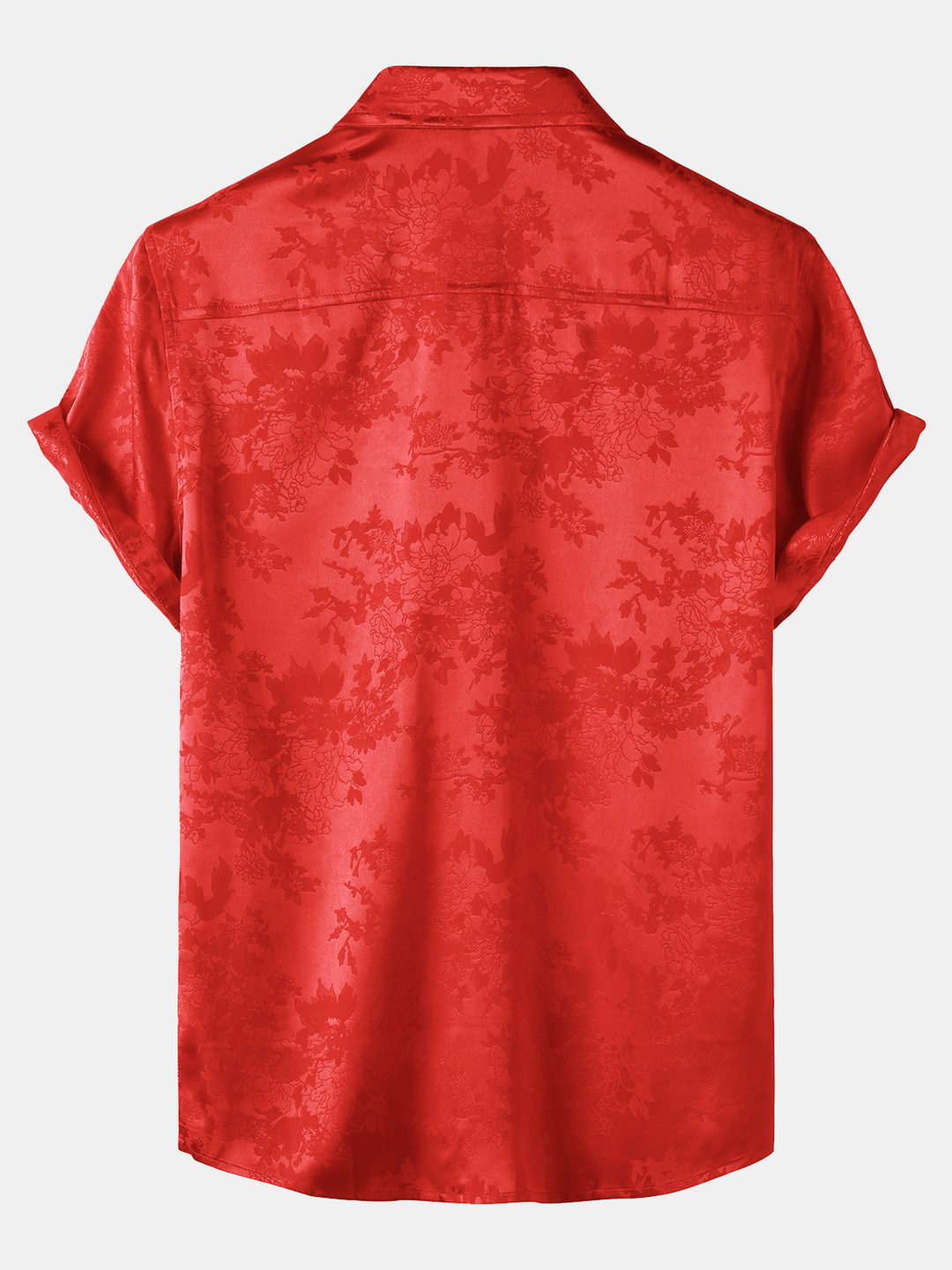 Chemise décontractée à manches courtes en satin de soie jacquard pour hommes avec poche florale
