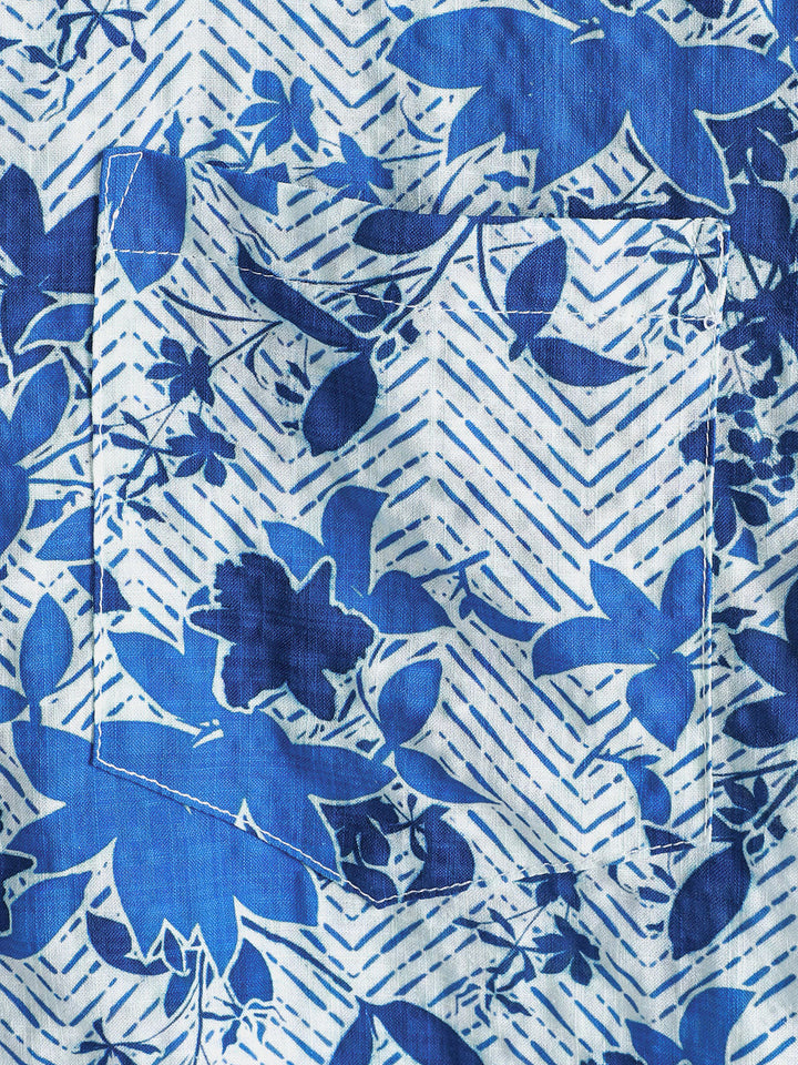 Chemise Homme Hawaïenne Plage Bleue à Imprimé Floral Légère et Respirante avec Poche Poitrine Manches Courtes