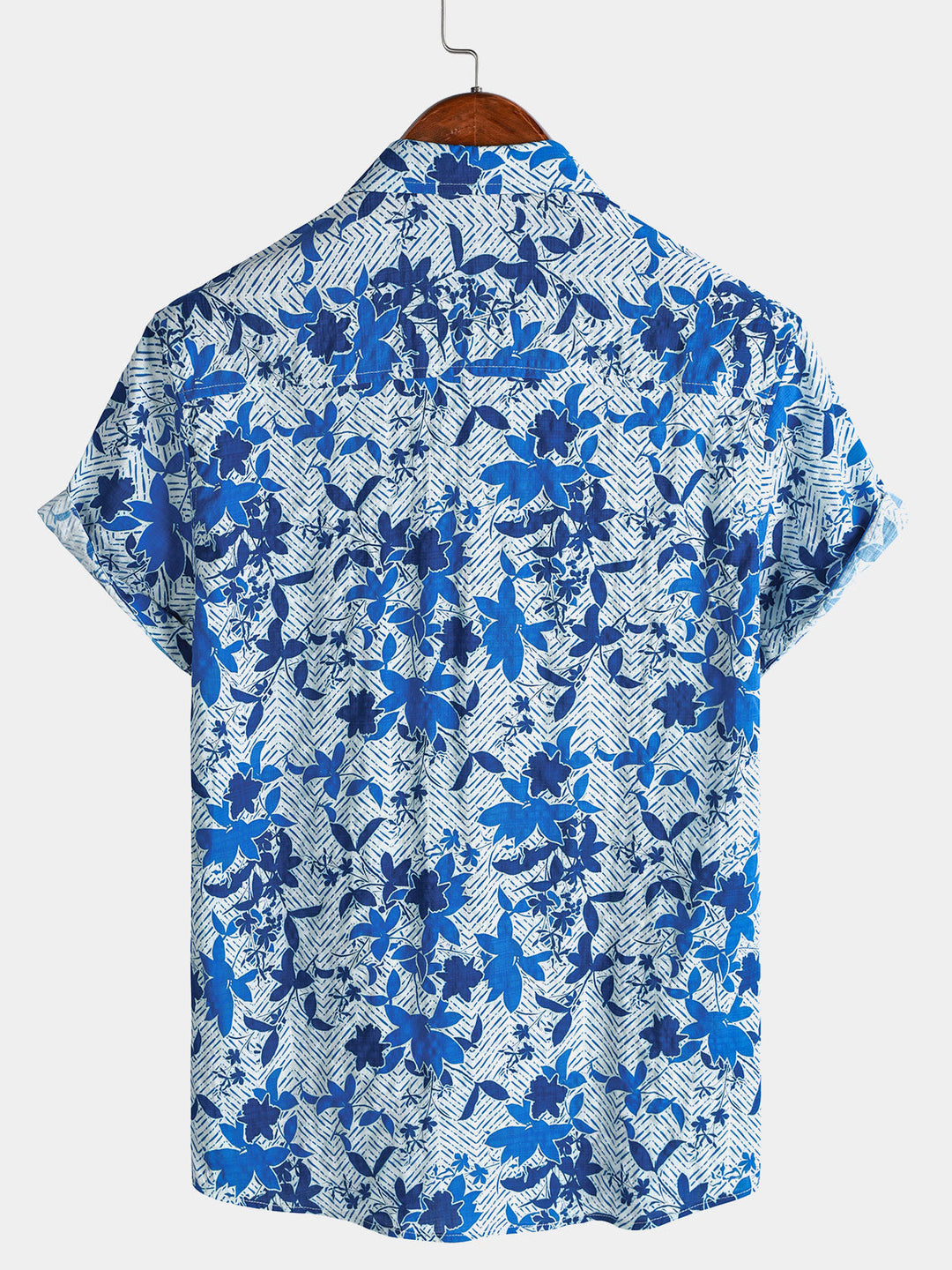 Chemise Homme Hawaïenne Plage Bleue à Imprimé Floral Légère et Respirante avec Poche Poitrine Manches Courtes