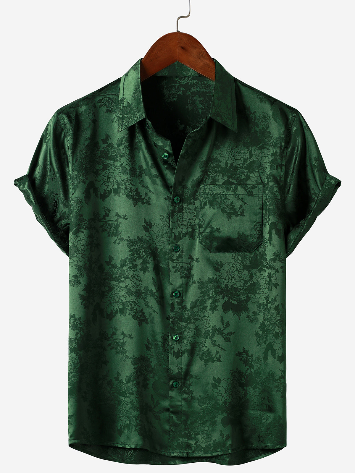 Chemise à Manches Courtes en Satin Floral Jacquard pour Homme