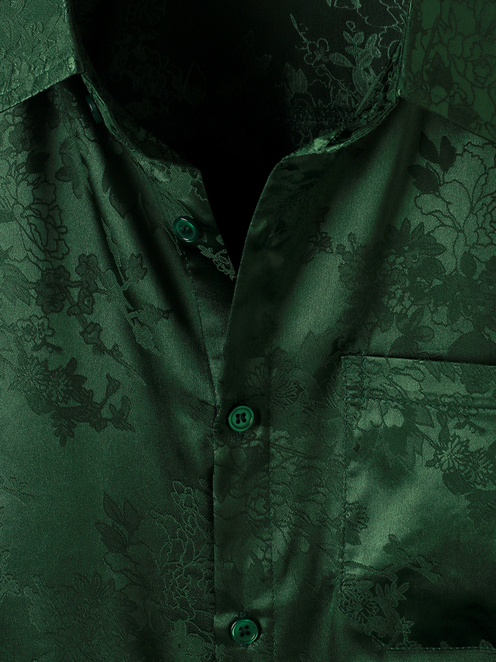 Chemise à manches courtes en satin de soie avec poche jacquard pour hommes