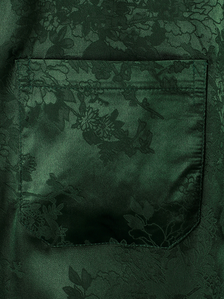 Chemise à manches courtes en satin de soie avec poche jacquard pour hommes