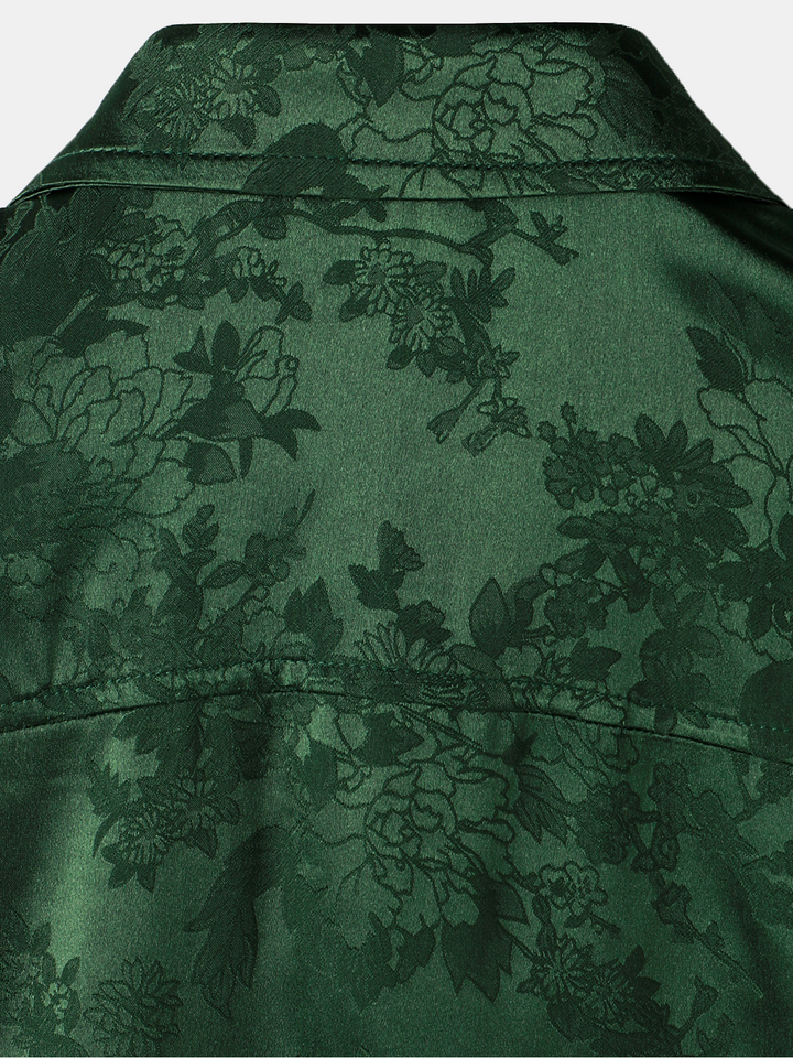 Chemise à manches courtes en satin de soie avec poche jacquard pour hommes