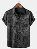 Chemise à Manches Courtes en Satin Floral Jacquard Décontractée pour Homme