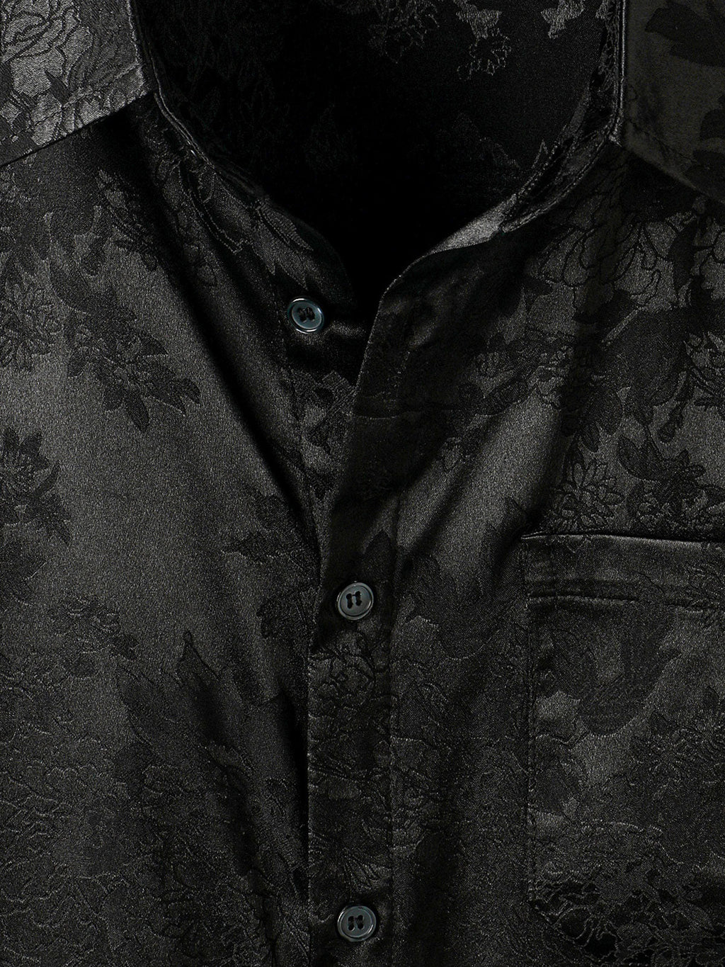 Chemise à Manches Courtes en Satin Floral Jacquard Décontractée pour Homme