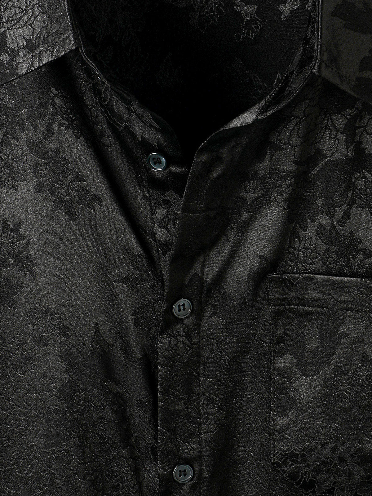 Chemise à Manches Courtes en Satin Floral Jacquard Décontractée pour Homme