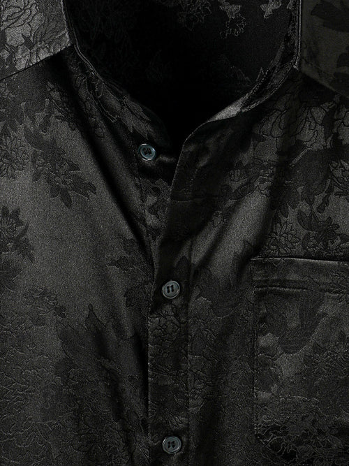 Chemise à Manches Courtes en Satin Floral Jacquard Décontractée pour Homme
