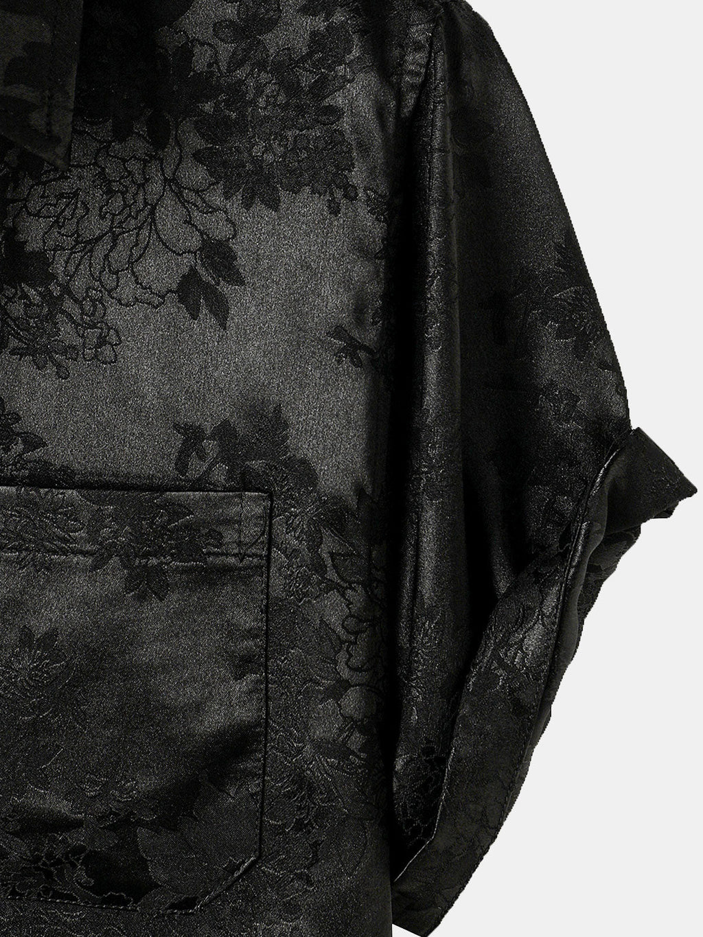 Chemise décontractée à manches courtes en satin de soie jacquard pour hommes avec poche florale
