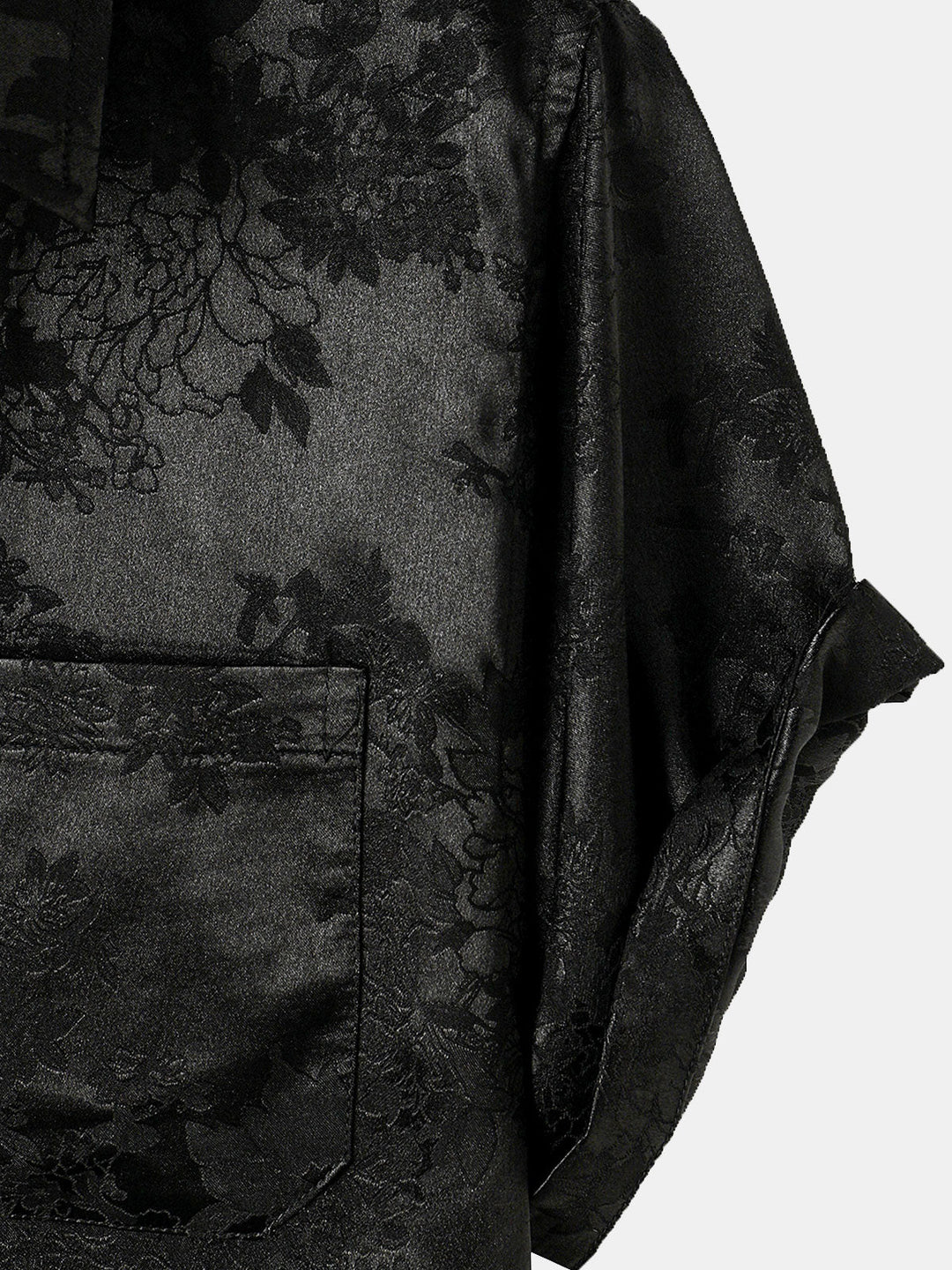 Chemise décontractée à manches courtes en satin de soie jacquard pour hommes avec poche florale