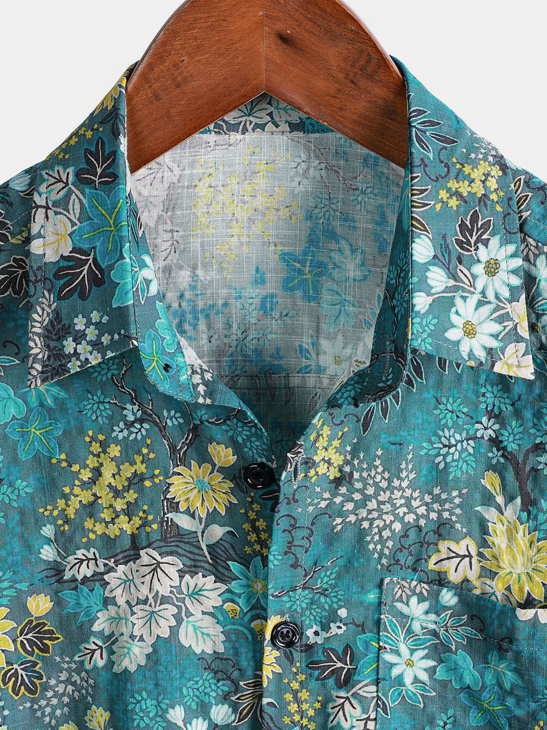 Chemise Homme Hawaïenne Tropicale Blanche et Jaune à Imprimé Floral avec Poche Poitrine Manches Courtes