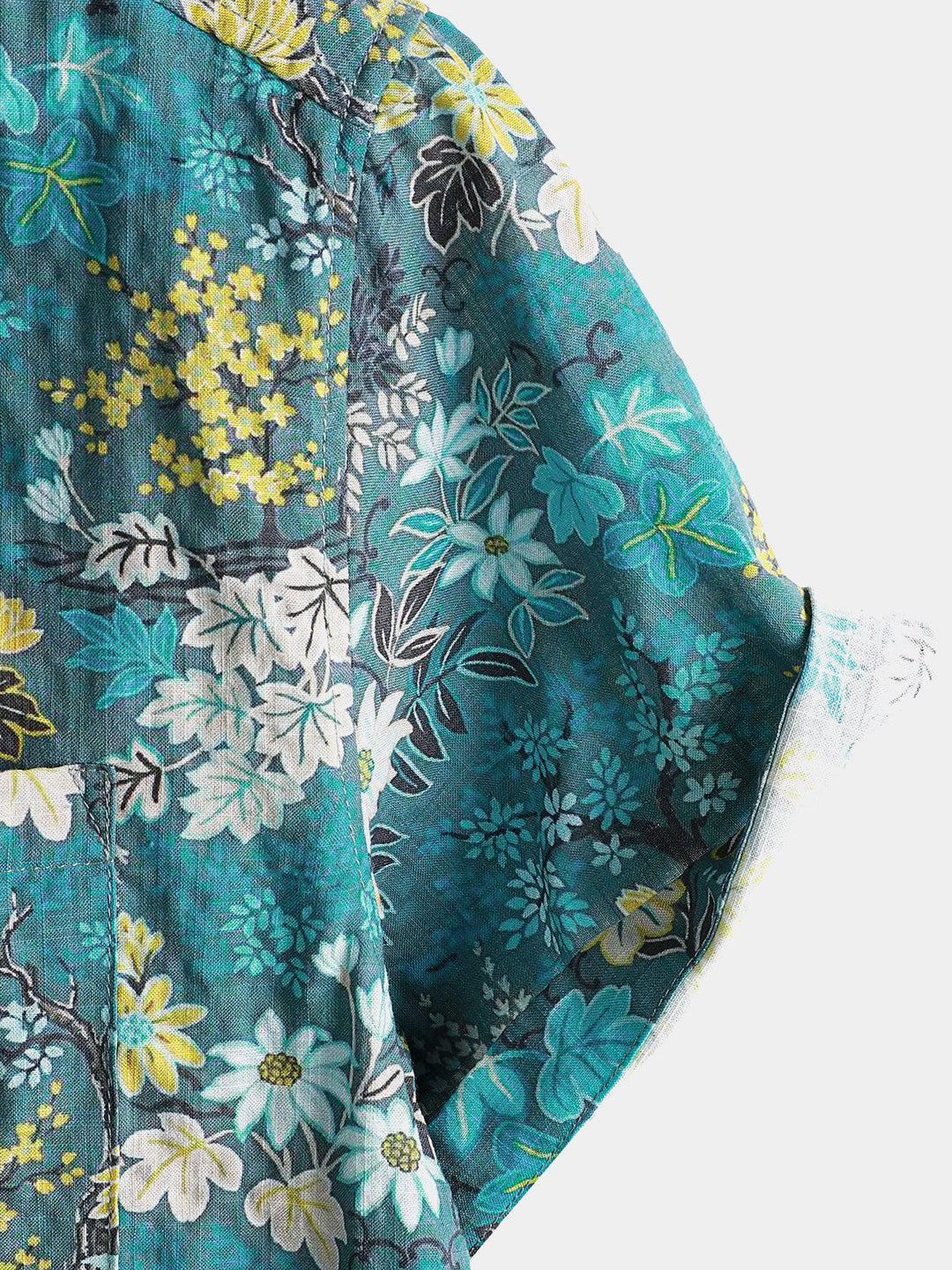 Chemise Homme Hawaïenne Tropicale Blanche et Jaune à Imprimé Floral avec Poche Poitrine Manches Courtes