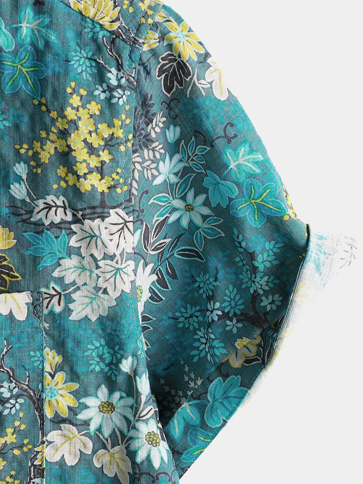 Chemise Homme Hawaïenne Tropicale Blanche et Jaune à Imprimé Floral avec Poche Poitrine Manches Courtes
