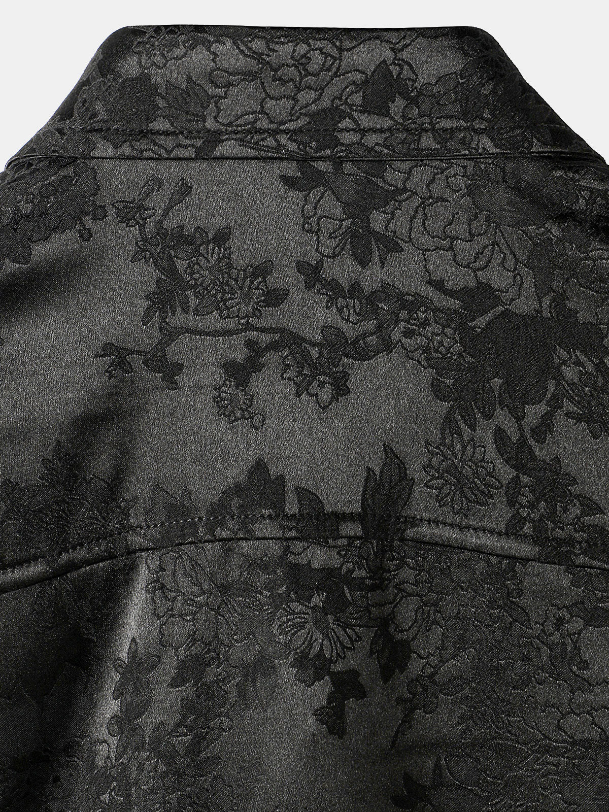 Chemise décontractée à manches courtes en satin de soie jacquard pour hommes avec poche florale