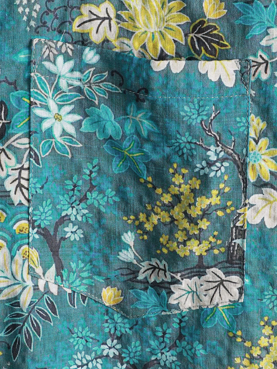 Chemise Homme Hawaïenne Tropicale Blanche et Jaune à Imprimé Floral avec Poche Poitrine Manches Courtes