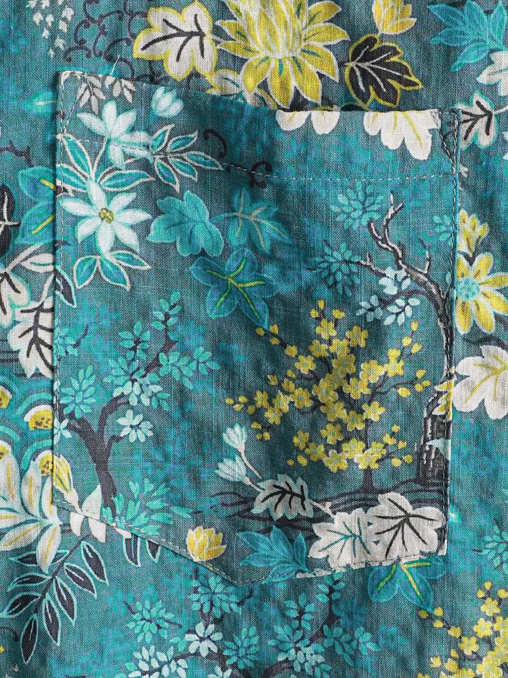 Chemise Homme Hawaïenne Tropicale Blanche et Jaune à Imprimé Floral avec Poche Poitrine Manches Courtes