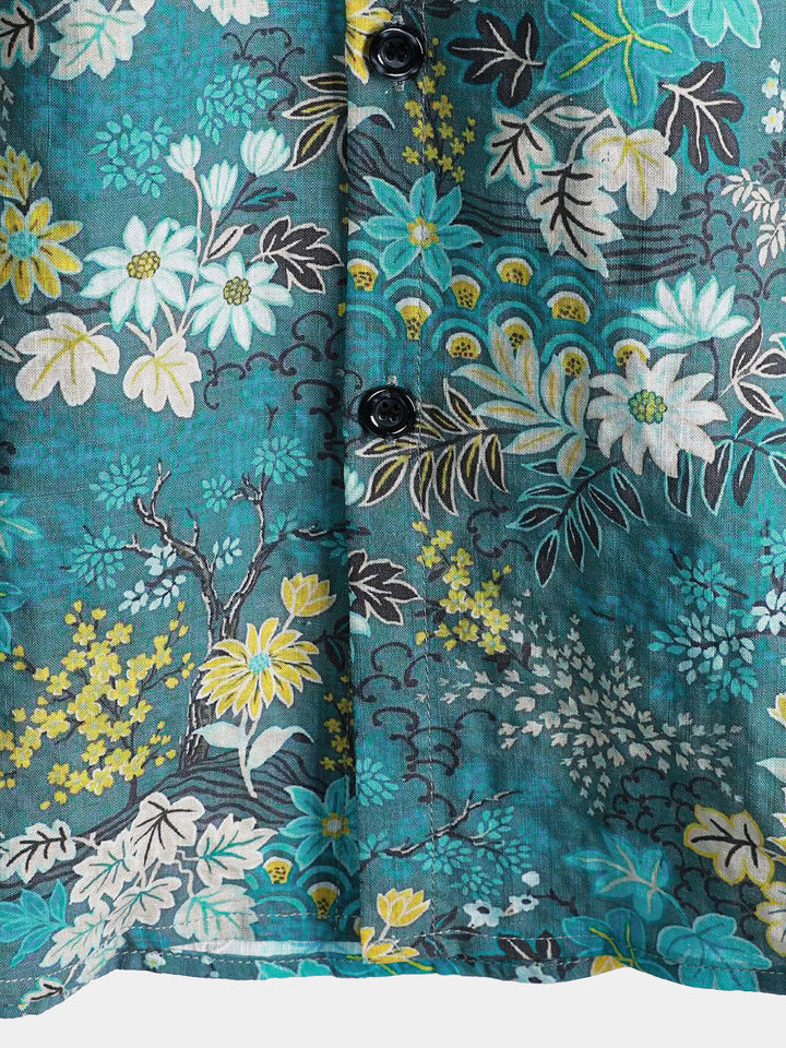 Chemise Homme Hawaïenne Tropicale Blanche et Jaune à Imprimé Floral avec Poche Poitrine Manches Courtes