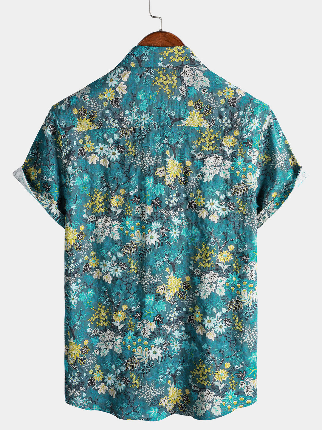 Chemise Homme Hawaïenne Tropicale Blanche et Jaune à Imprimé Floral avec Poche Poitrine Manches Courtes