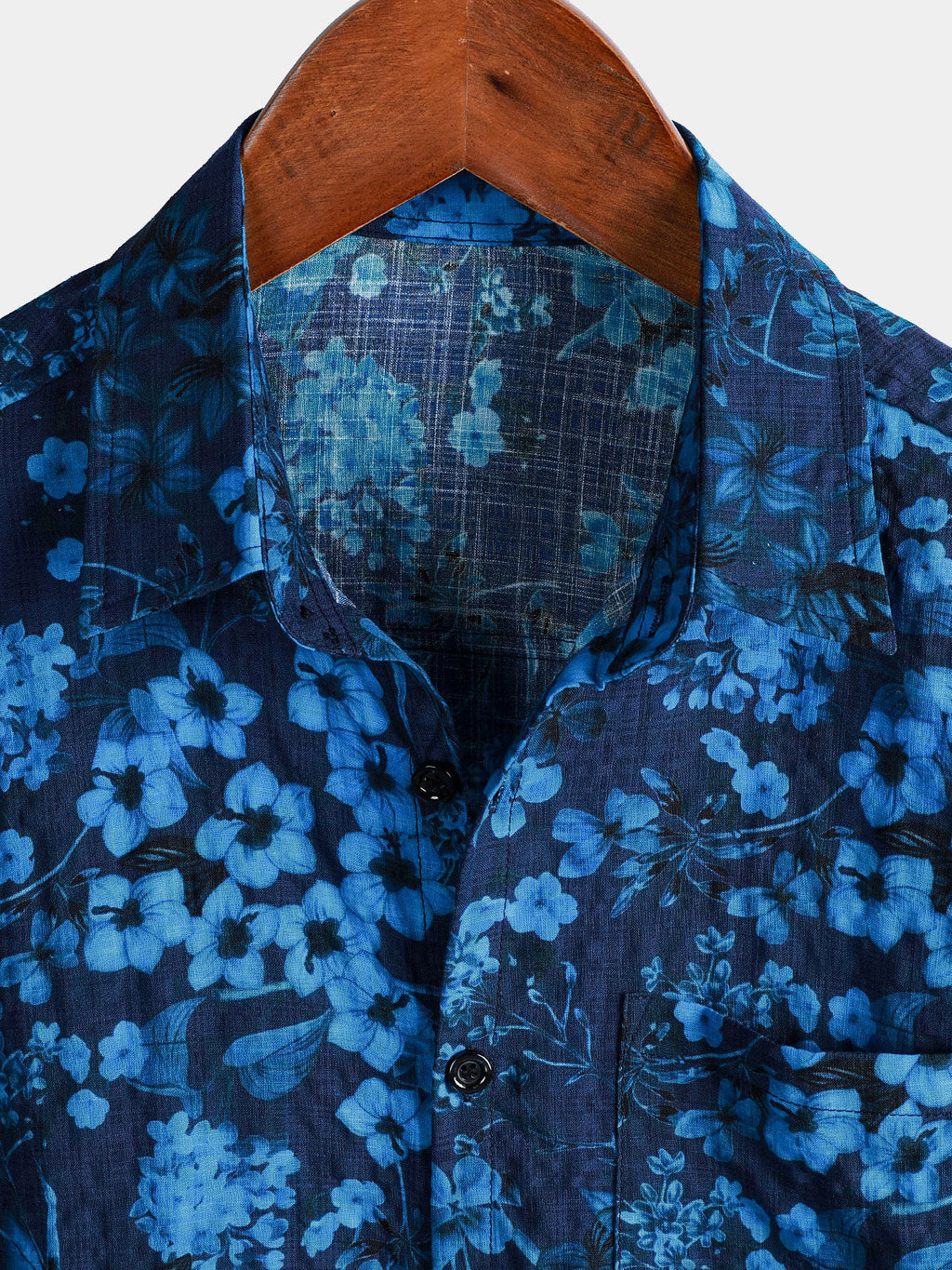 Chemise Homme Hawaïenne Vintage Bleu Foncé à Imprimé Floral avec Poche Poitrine Manches Courtes
