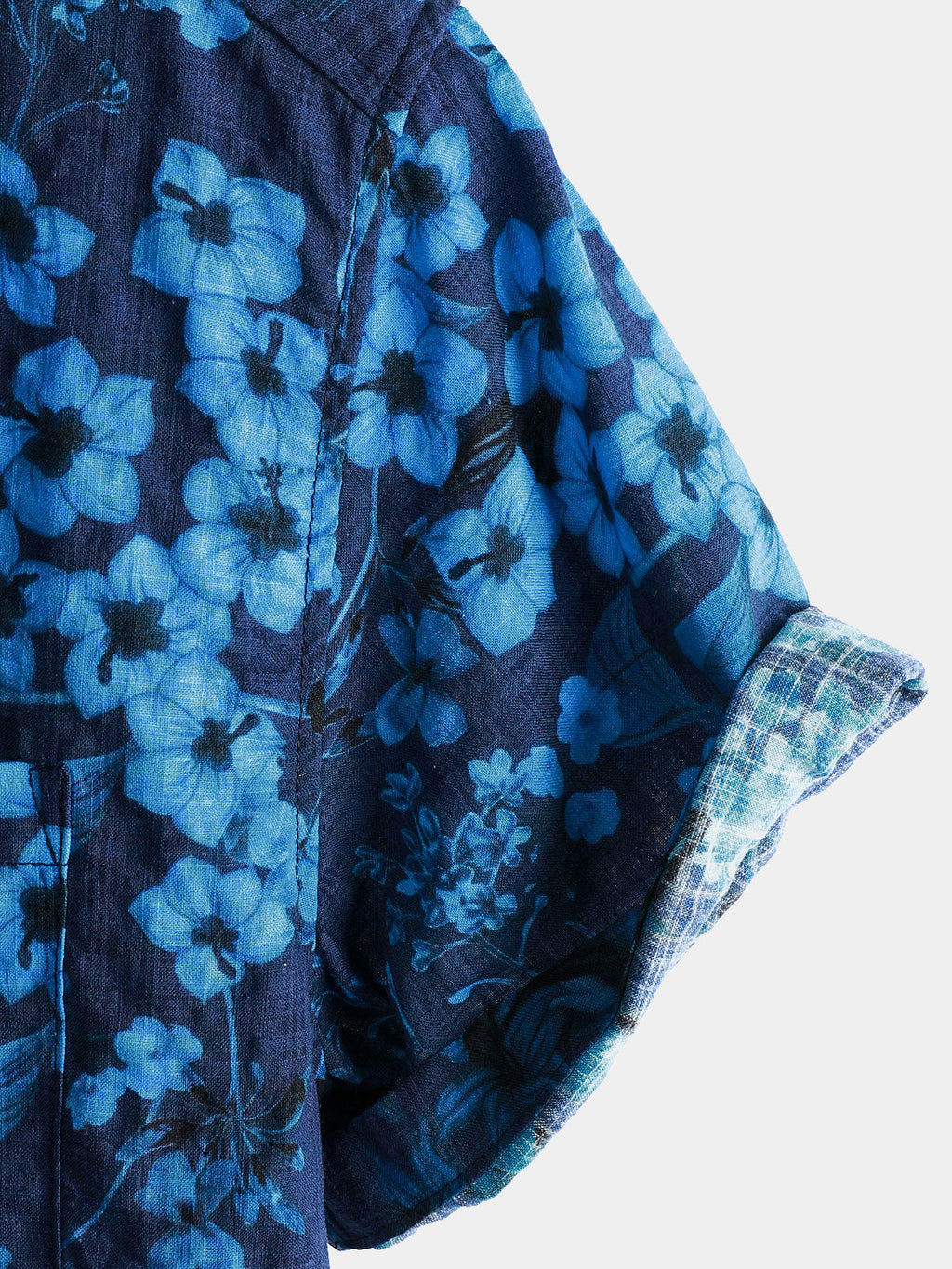 Chemise Homme Hawaïenne Vintage Bleu Foncé à Imprimé Floral avec Poche Poitrine Manches Courtes
