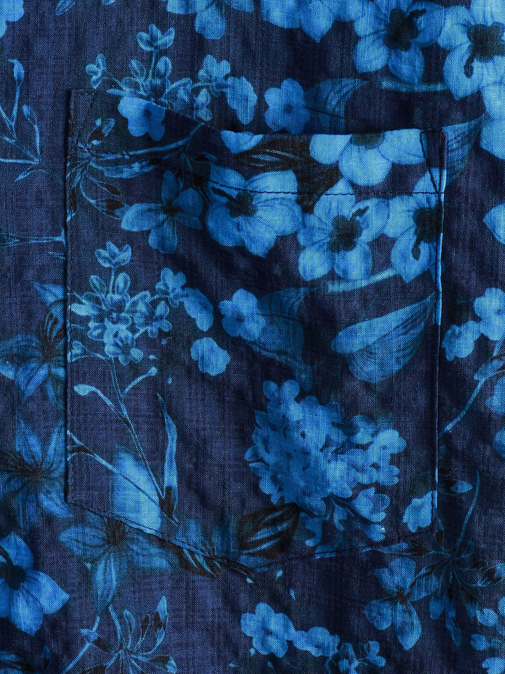 Chemise Homme Hawaïenne Vintage Bleu Foncé à Imprimé Floral avec Poche Poitrine Manches Courtes