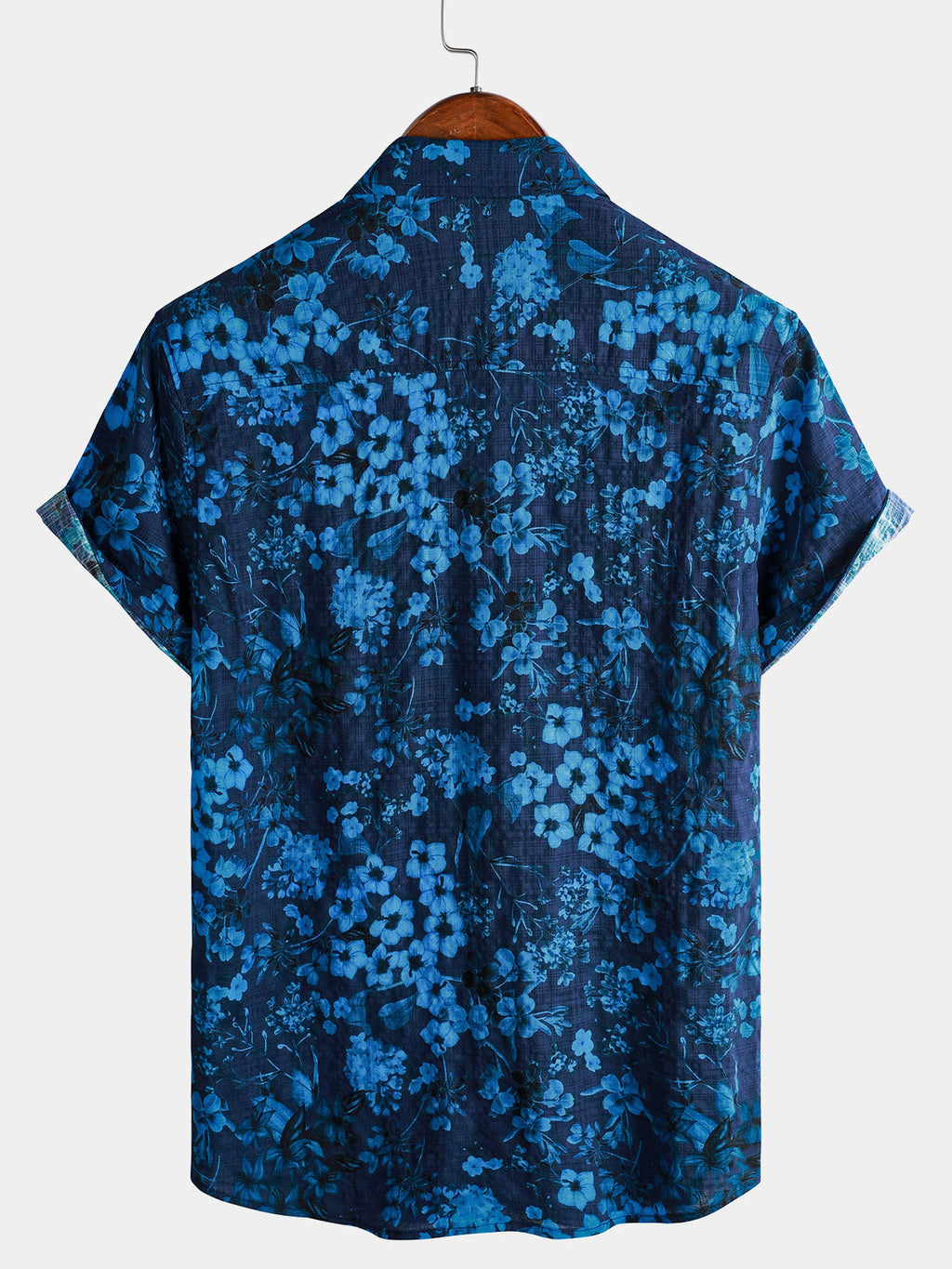 Chemise Homme Hawaïenne Vintage Bleu Foncé à Imprimé Floral avec Poche Poitrine Manches Courtes