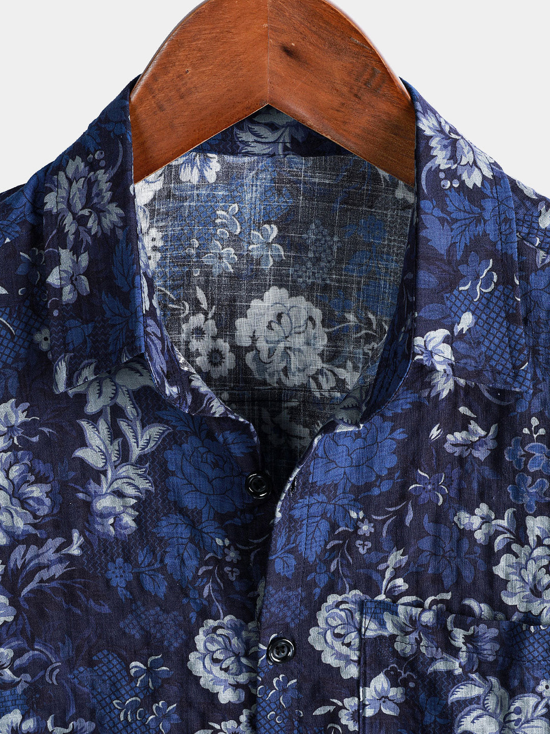 Chemise Homme Hawaïenne Bleue à Imprimé Floral en Coton Léger et Respirant avec Poche Poitrine Manches Courtes